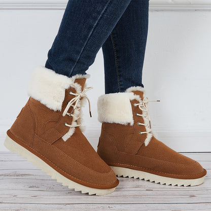 Warm Fur Lined Snow Boots Lace Up Chunky Low Heel Ankle Booties