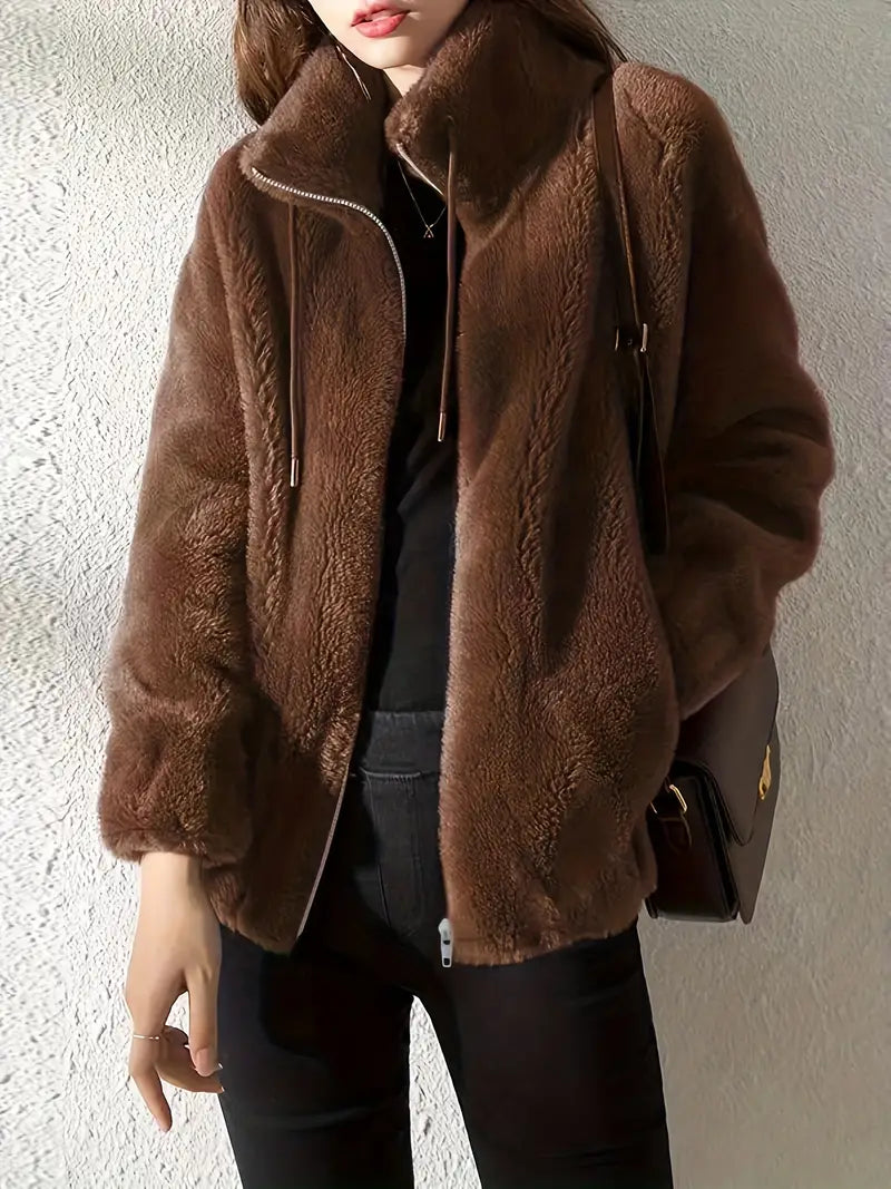 Red Plush Teddy Coat with Fuzzy Inner Lining