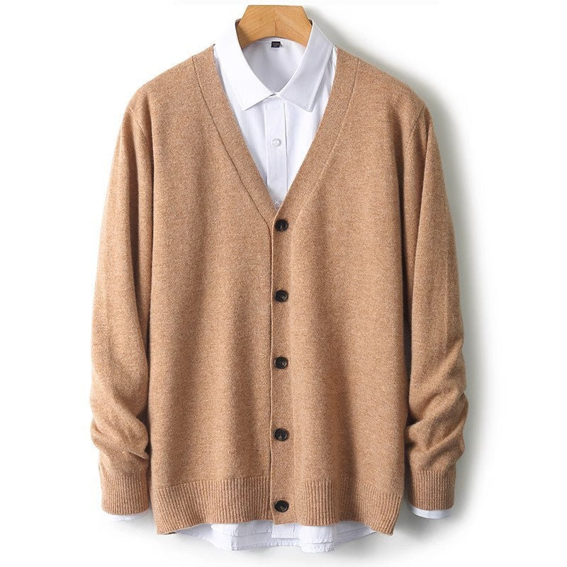 Traditional Crew Neck Mens Cardigan Sweater