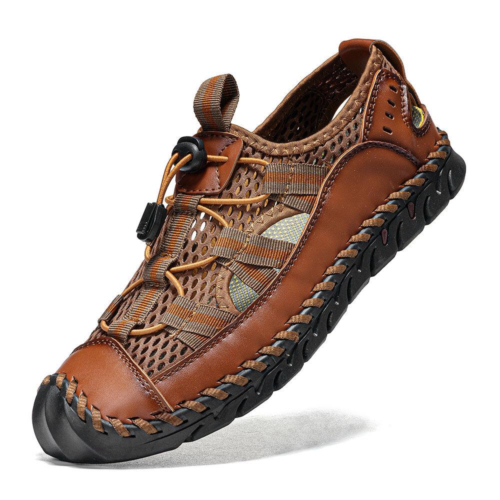 Men's Closed Toe Mesh Splicing Water Shoes Outdoor Microfiber Leather Sandals