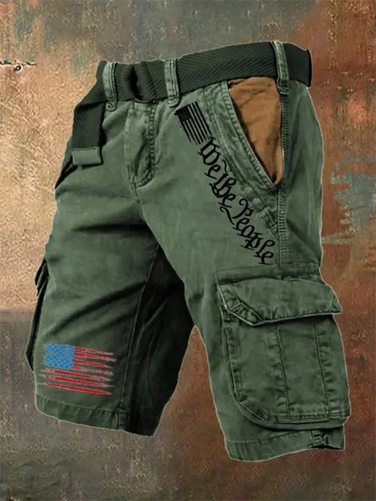 Men's Vintage Flag Independence Day Multi-Pocket Cargo Shorts