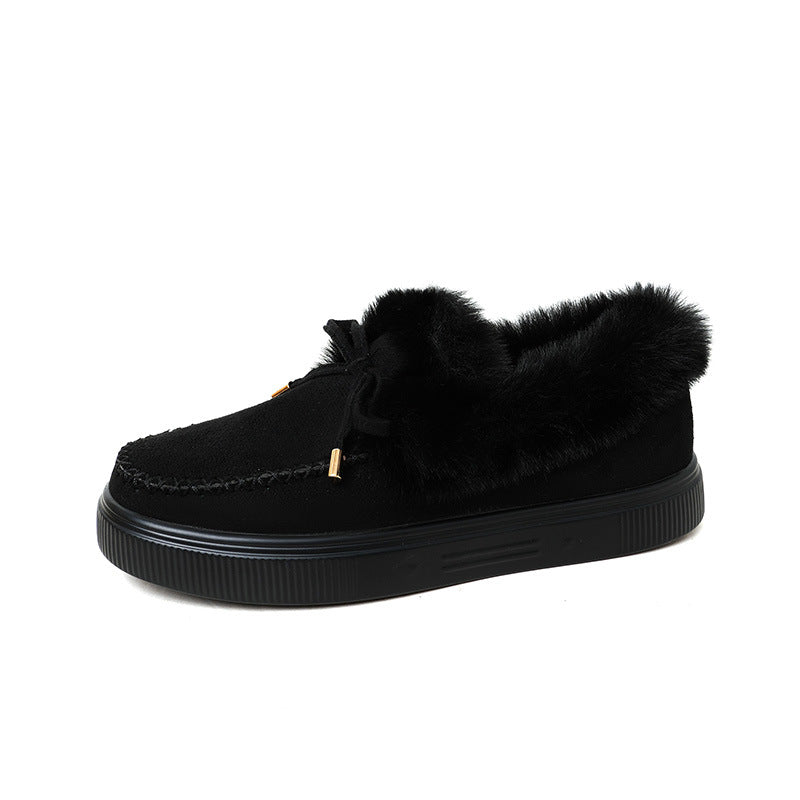 Suede Warm Flat Slip on Snow Boots Faux Fur Lined Loafer Shoes