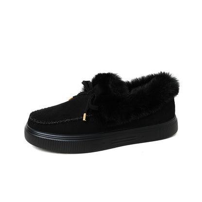 Suede Warm Flat Slip on Snow Boots Faux Fur Lined Loafer Shoes