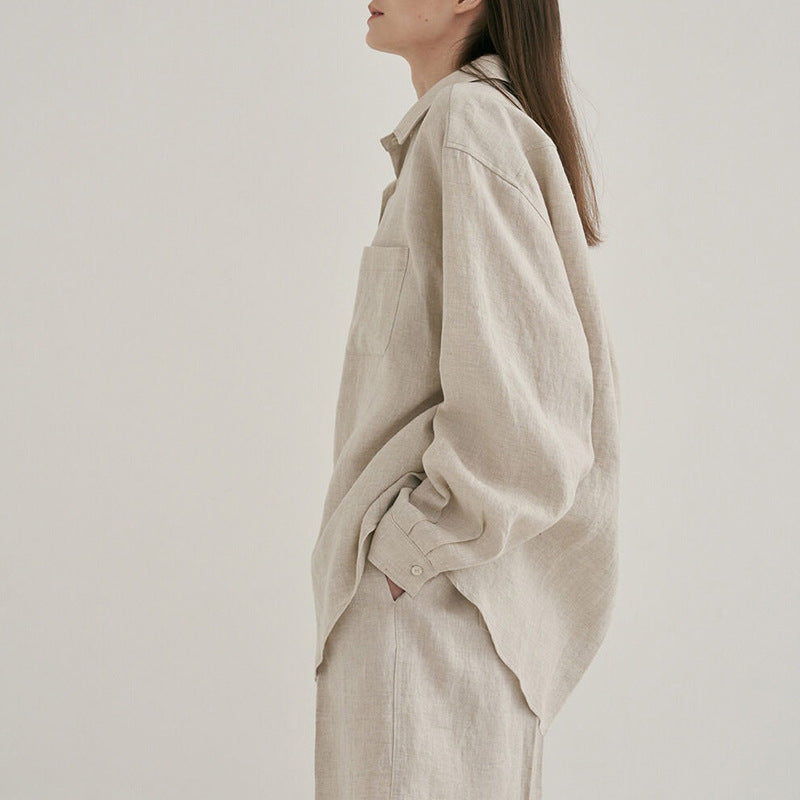 Women's Casual Linen Shirt and Shorts Set