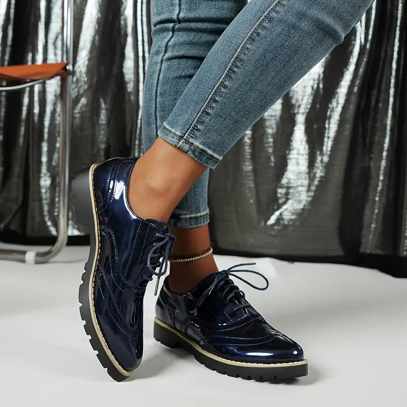 Women's Glossy Lace-Up Shoes