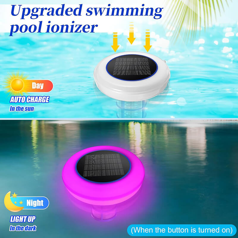 Solar Pool Ionizer with LED Light – Chlorine-Free Purifier for Pools, Hot Tubs & Spas | Reduce Algae, Clean Water