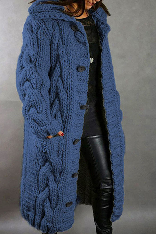 Oversized Hooded Cardigan Jacket with Pockets