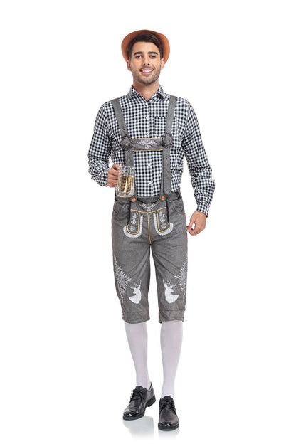 Men's Classic Leather Plaid Lederhose Festival Outfit