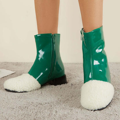 Winter Leather Waterproof Ankle Boots Block Heel Warm Snow Booties