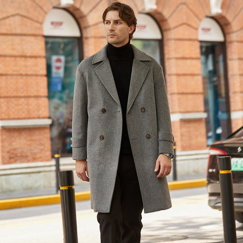 Men's Classic Wool Blend Mid-Length Double-Breasted Overcoat