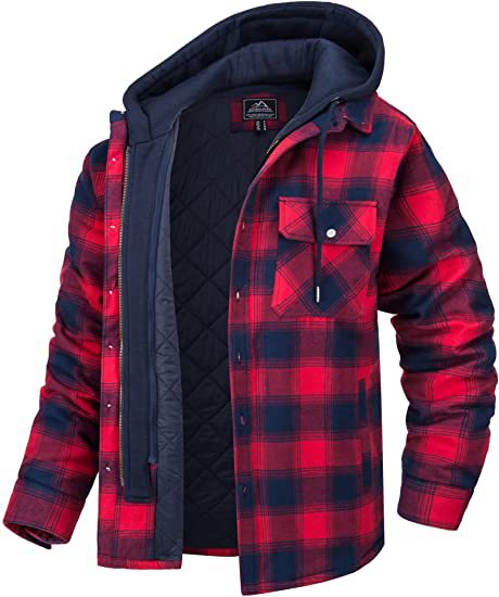 Men's Casual Padded Plaid Hooded Jacket
