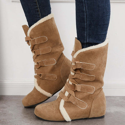 Warm Fur Mid Calf Snow Boots Wide Calf Hidden Wedge Boots