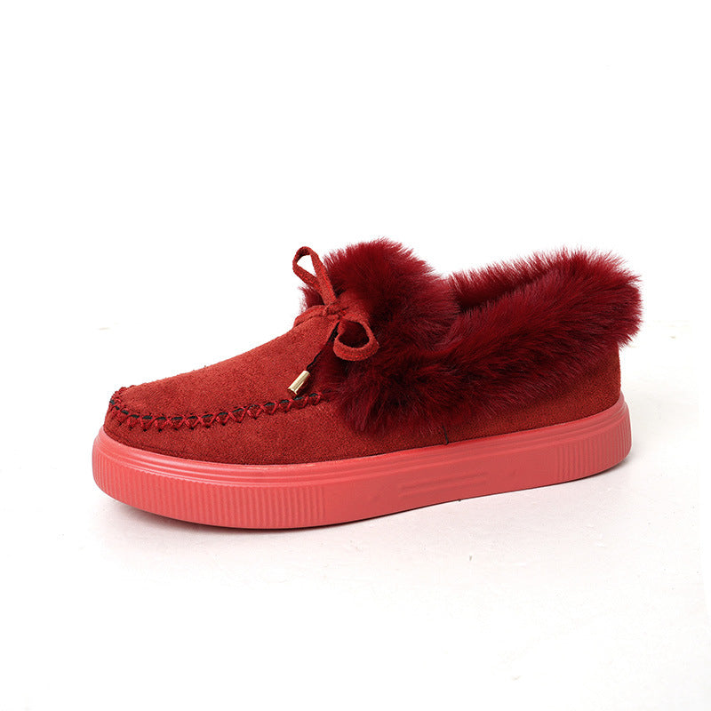 Suede Warm Flat Slip on Snow Boots Faux Fur Lined Loafer Shoes