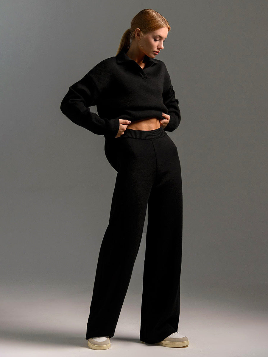 Women's Casual Cotton Sweatshirt and Straight-Leg Pants Set