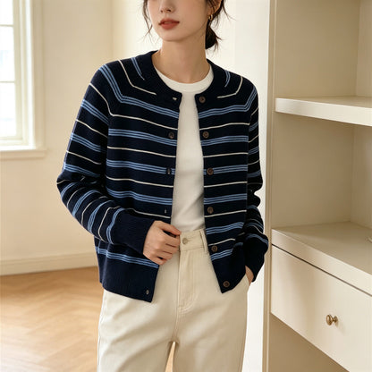 Women's Casual Long Striped Knit Cardigan Sweater
