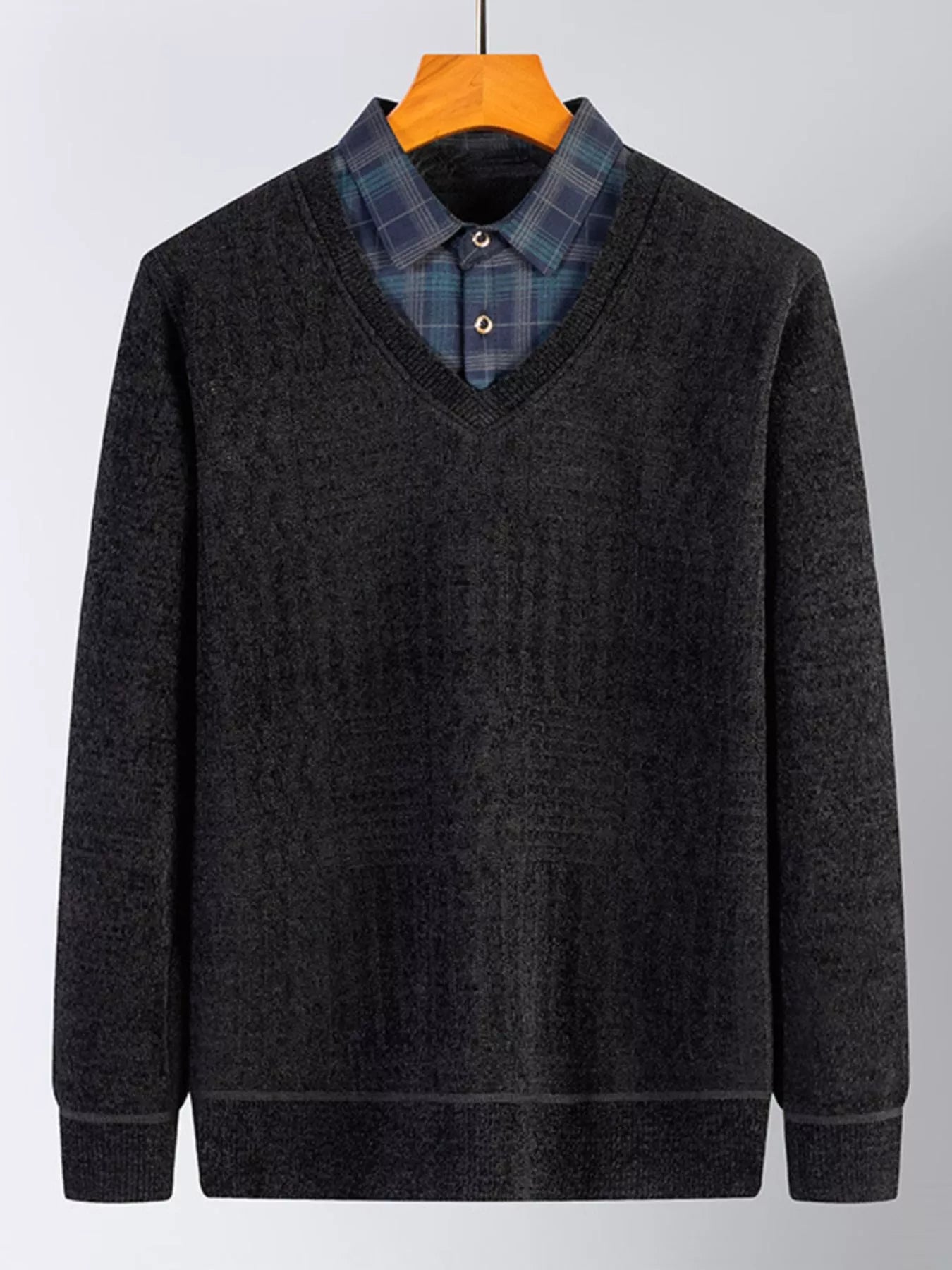 Large Plaid Crew Neck Pullover Sweater