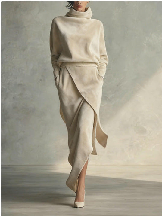 Women's Classic Suede A-Line Dress with Long Sleeves
