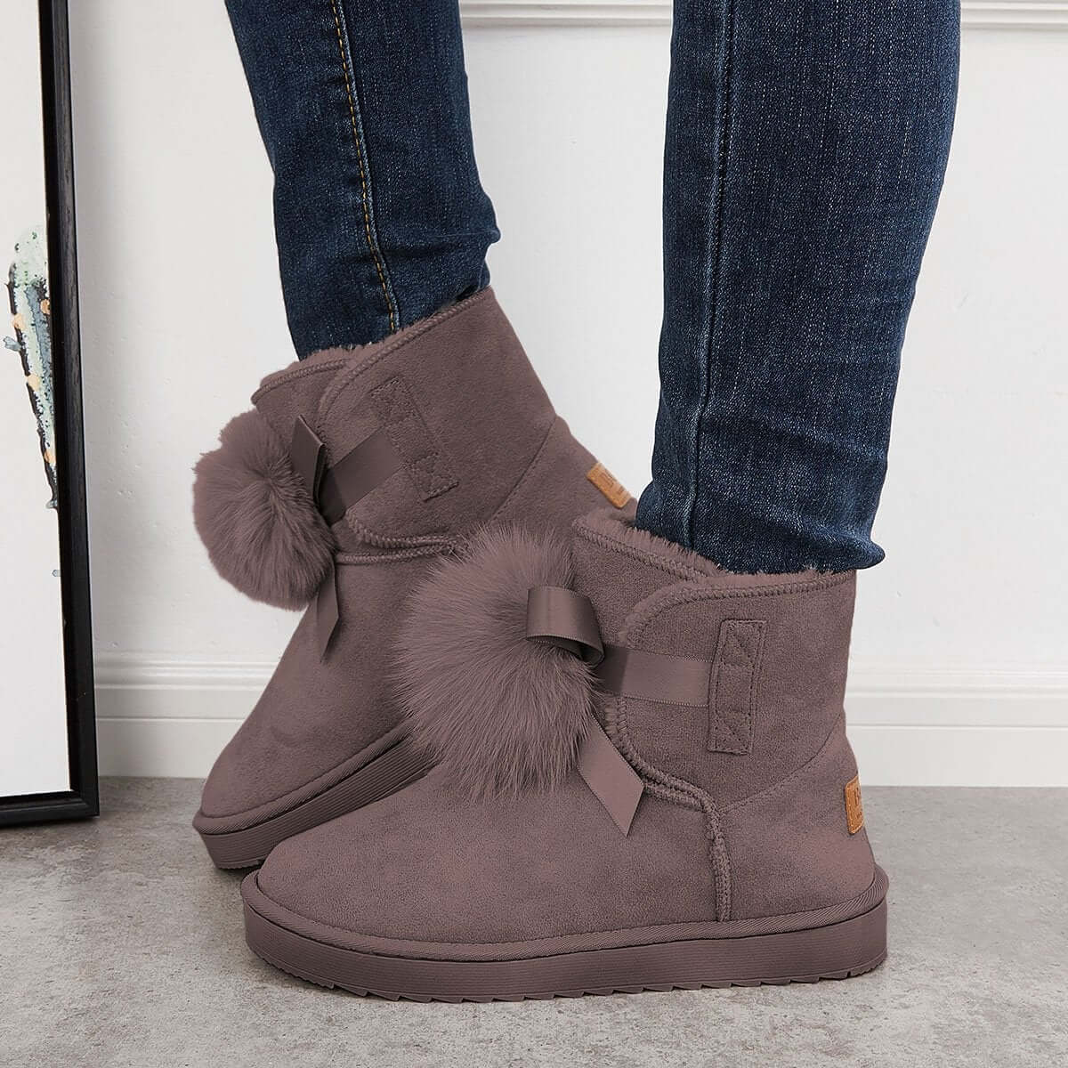 Warm Faux Fur Ankle Snow Boots Pompom Winter Booties