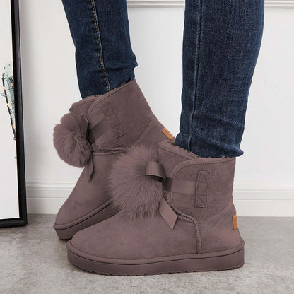 Warm Faux Fur Ankle Snow Boots Pompom Winter Booties