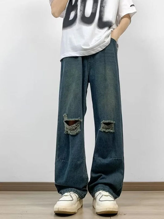 Comfortable Loose Fit Distressed Mens Jeans - OutfitLondon