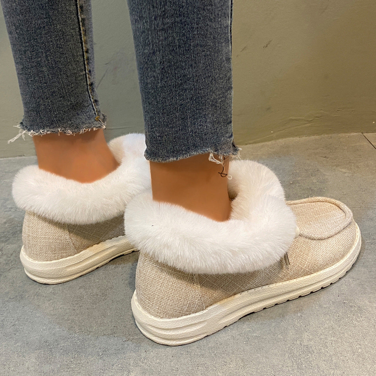 Women Warm Winter Flats Snow Loafers Fur Lining Ankle Boots