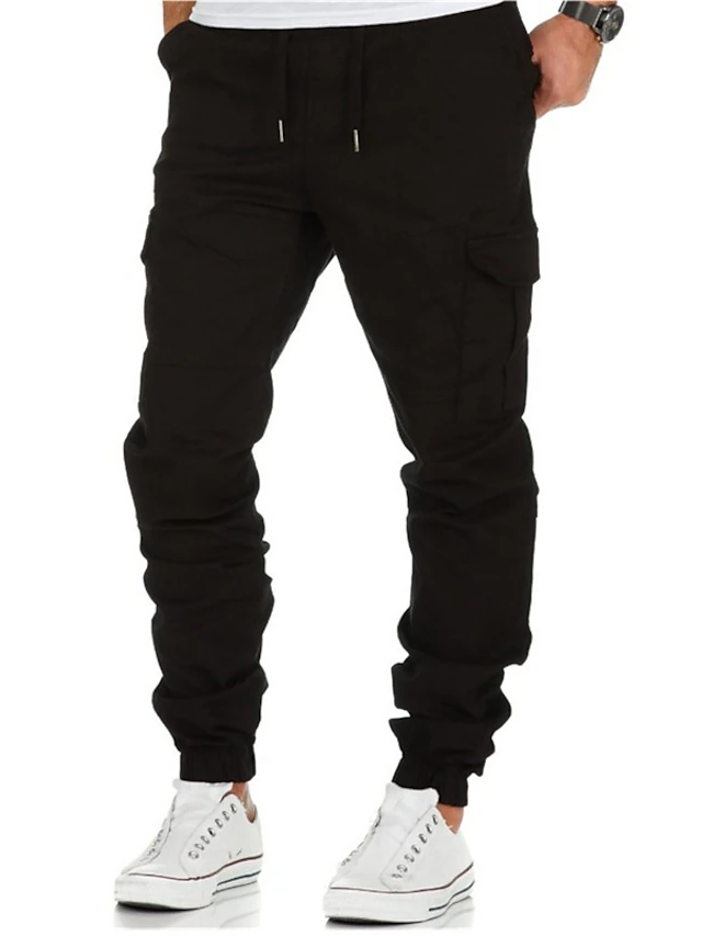 Men's Joggers Pants Trousers Elastic Waistband Drawstring with Side Pocket Casual Daily Solid Color