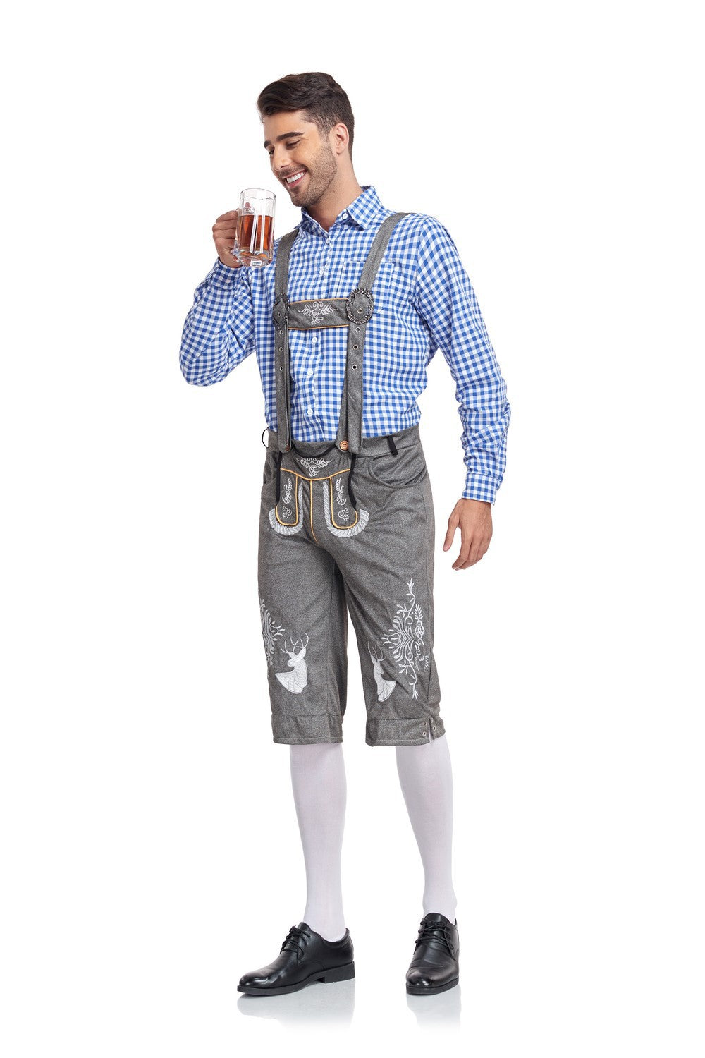Men's Classic Leather Plaid Lederhose Festival Outfit