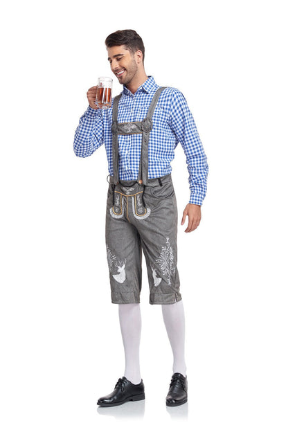 Men's Classic Leather Plaid Lederhose Festival Outfit