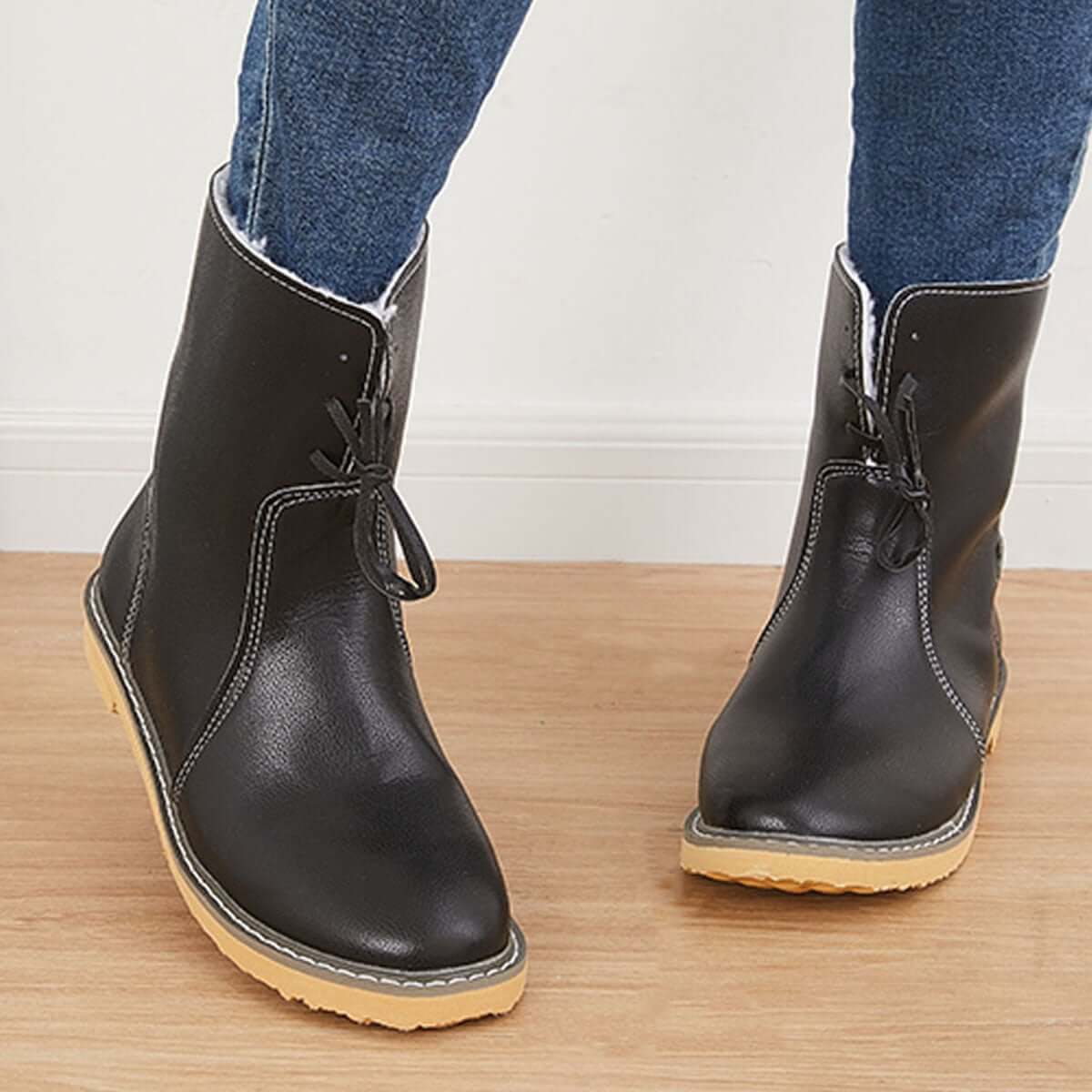 Warm Cotton Lined Waterproof Snow Ankle Boots Wide Width Flat Booties