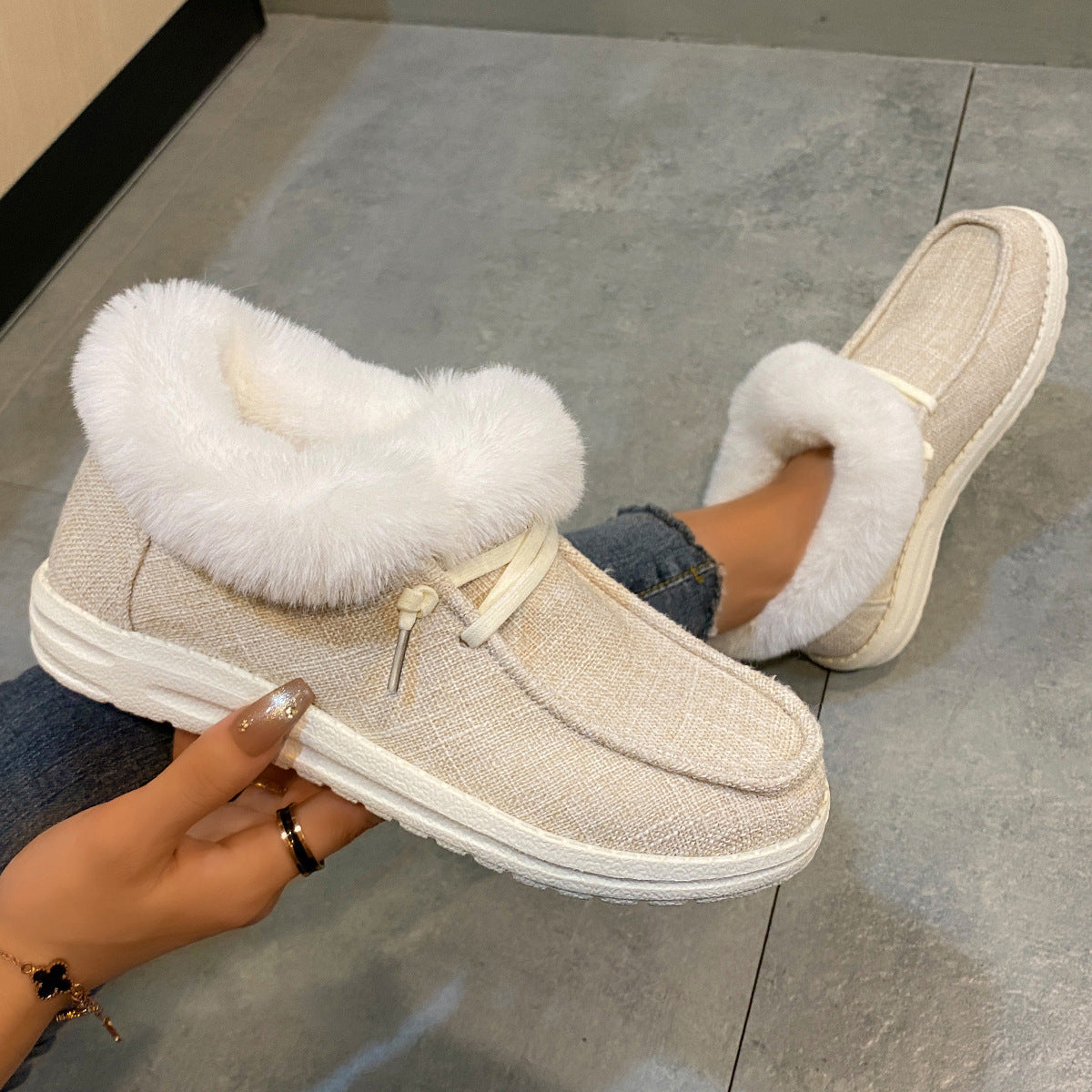 Women Warm Winter Flats Snow Loafers Fur Lining Ankle Boots