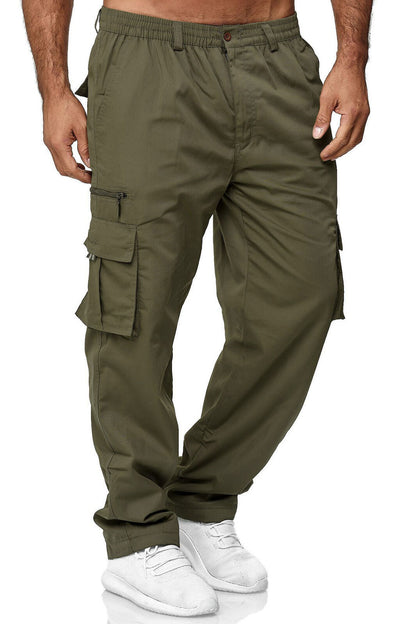 Men's Cargo Pants Elastic Waist Multiple Pockets Full Length Pants Outdoor Sports Casual