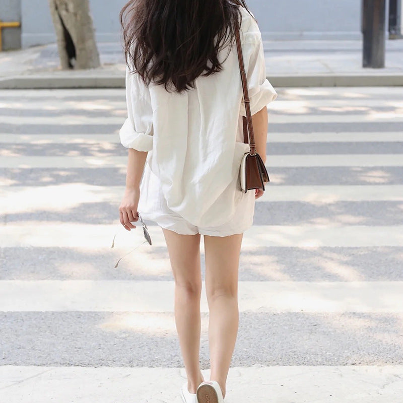 Women's Casual Linen Shirt and Shorts Set