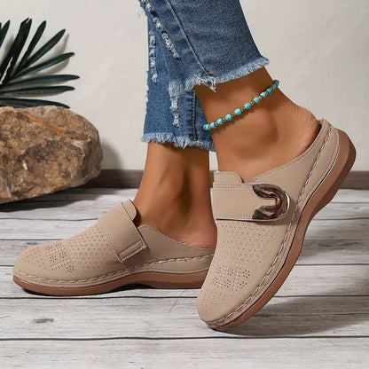 Gold Buckle Comfortable Closed Toe Shoes for Women