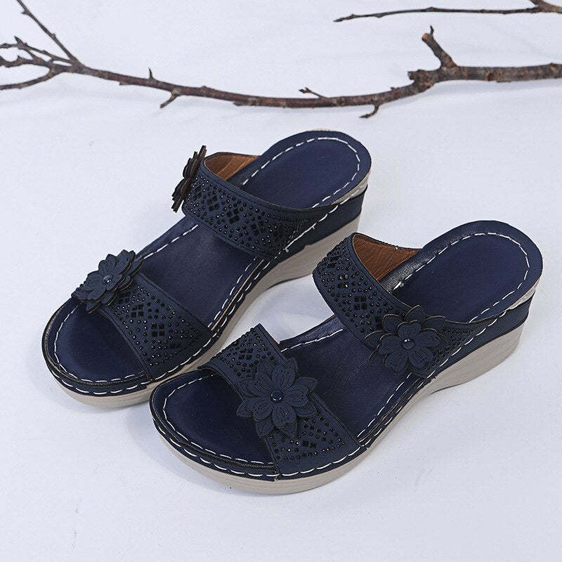 Women Orthopedic Casual Shoes Vintage Flower Fish Mouth Sandals