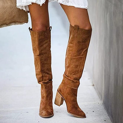 High block heel suede boots for a boho chic and comfortable look