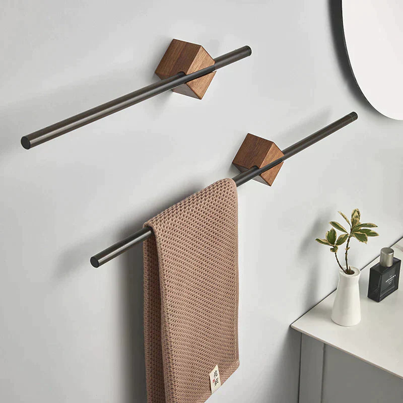 Vintage Wood Towel Holder In Brushed Steel - OutfitLondon