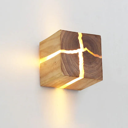 Natural Wooden Square Wall Lamp