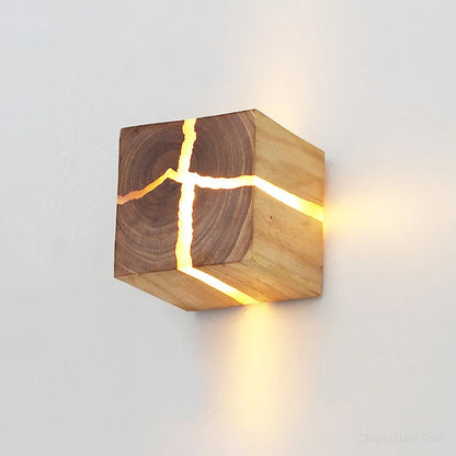 Natural Wooden Square Wall Lamp