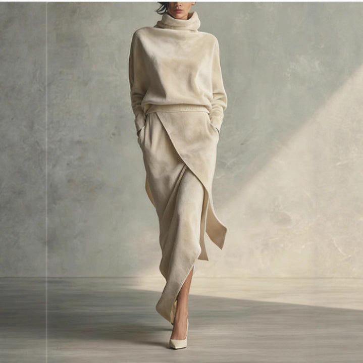 Women's Classic Suede A-Line Dress with Long Sleeves