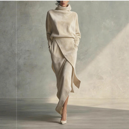 Women's Classic Suede A-Line Dress with Long Sleeves