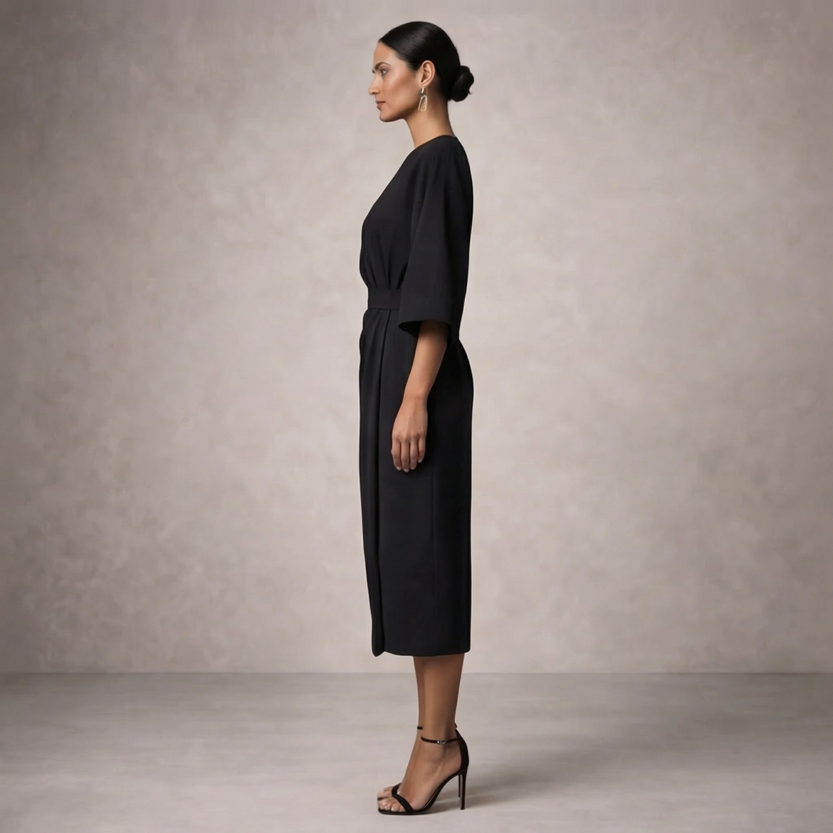 Women's Elegant Waist Belt Midi Dress