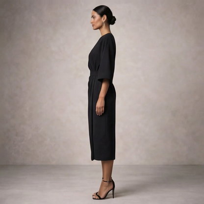 Women's Elegant Waist Belt Midi Dress
