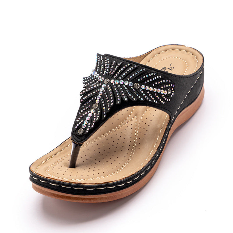 Women Casual Orthopedic Sandals, Crystal Rome Fashion Clip Toe Slippers
