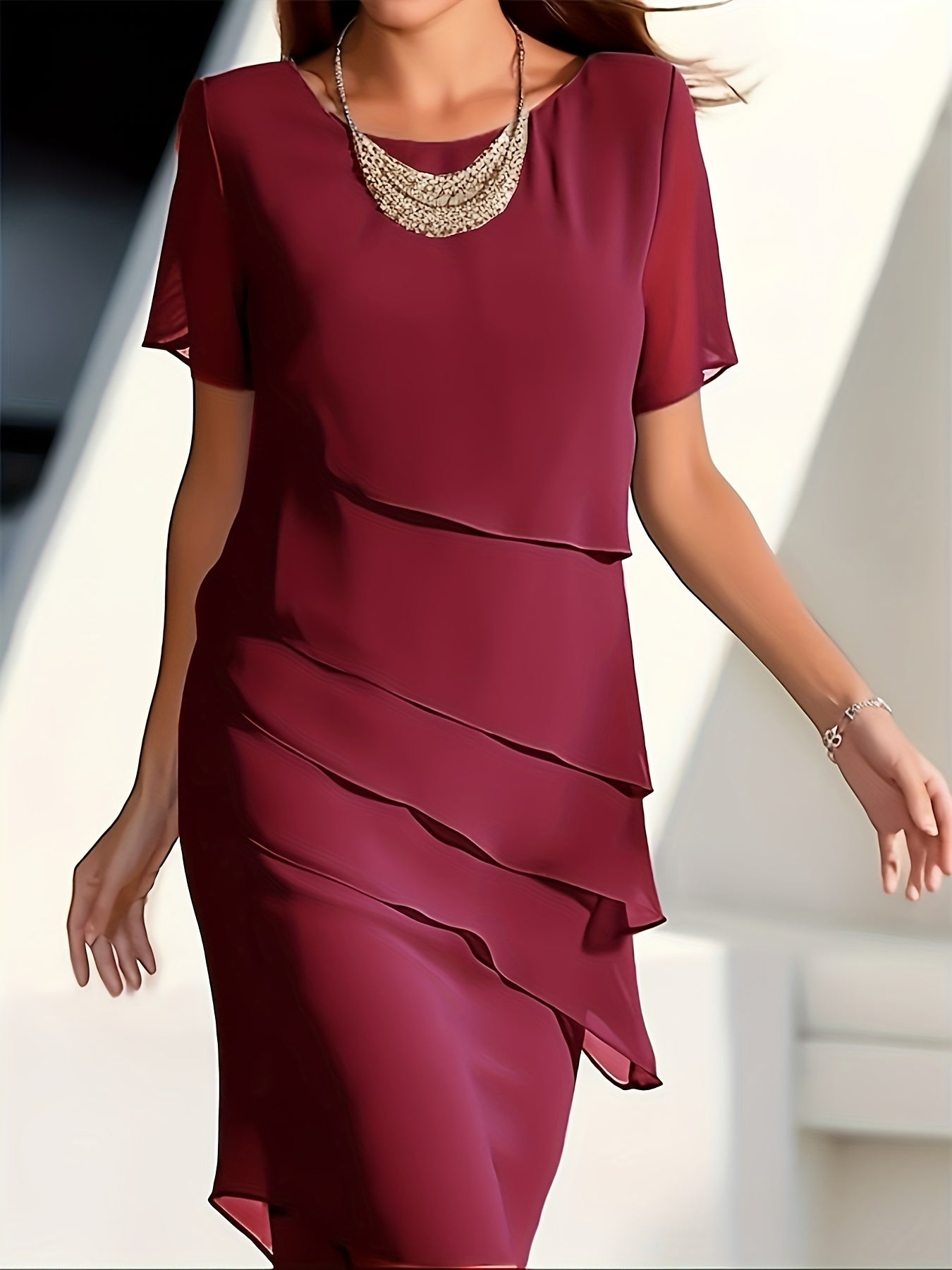 Ladies' Elegant Floral Short Sleeve Summer Dress