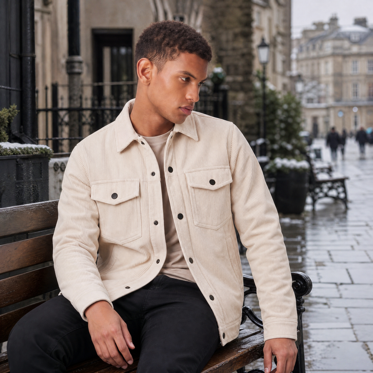 Men's Casual Corduroy Snap-Button Overshirt Jacket