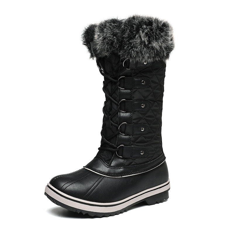 Warm Snow Boots Faux Fur Lined Lace up Mid Calf Winter Duck Boots