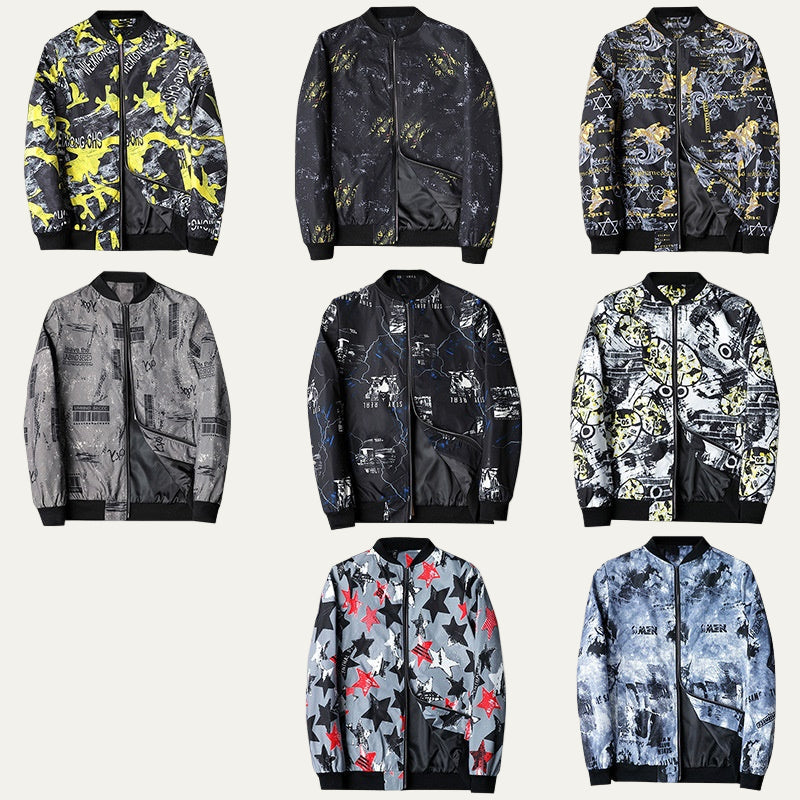 Men's Stylish Printed Zipper Bomber Jacket