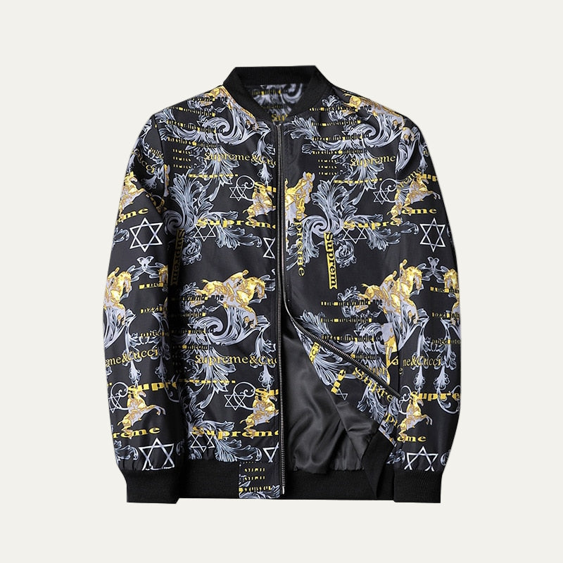 Men's Stylish Printed Zipper Bomber Jacket