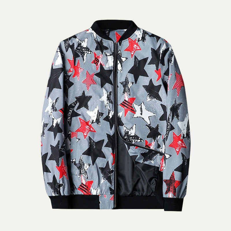 Men's Stylish Printed Zipper Bomber Jacket