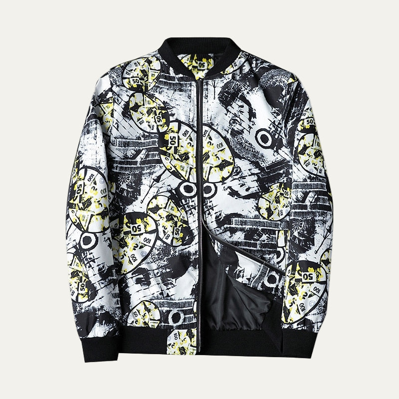 Men's Stylish Printed Zipper Bomber Jacket